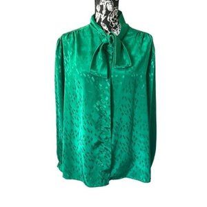 Paris Station Vintage Women’s Blouse Top Shirt Bow XLARGE green